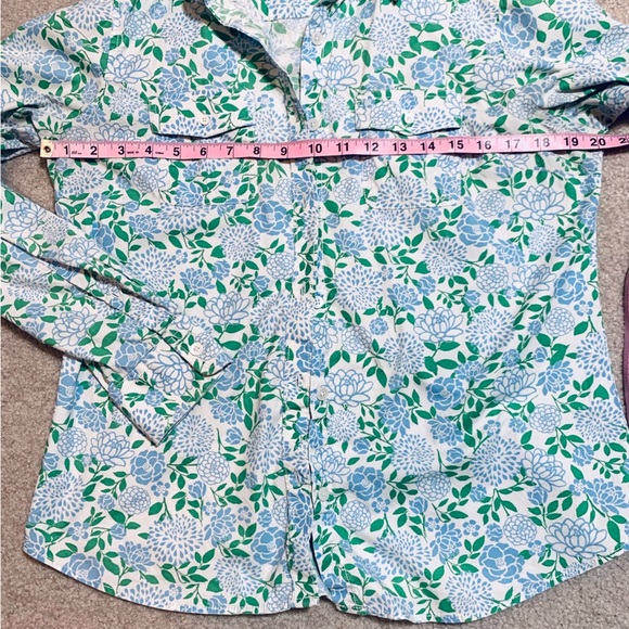 L.L. Bean Blue and Green Floral Long Sleeve Button Down Shirt Women Medium - Picture 4 of 7